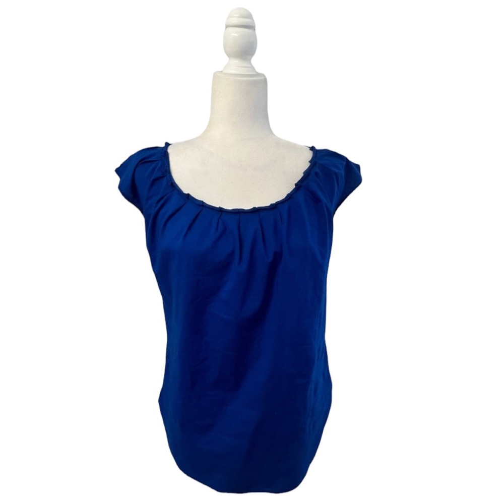 Pleated Blue Short Sleeve LC Lauren Conrad Cotton Top - Size Small